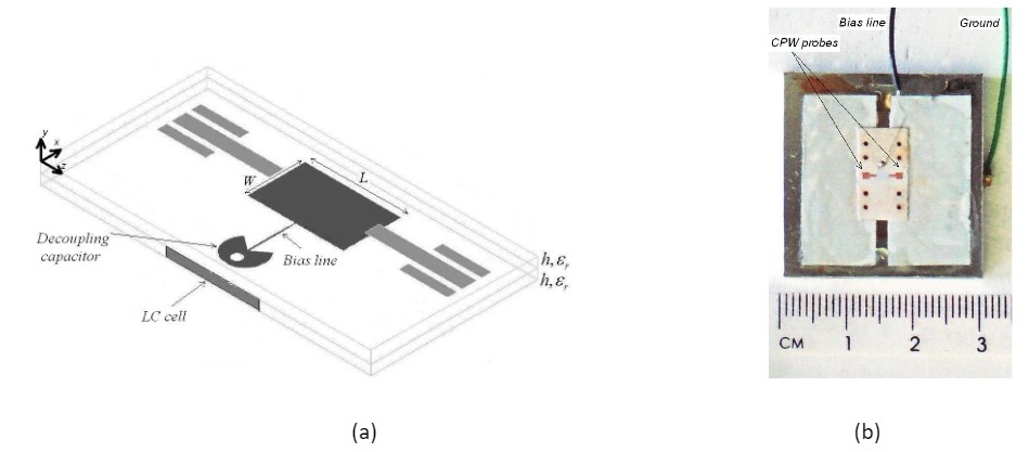 Fig. 1. Measurement structure: (a) schematic and (b) associated fabricated device